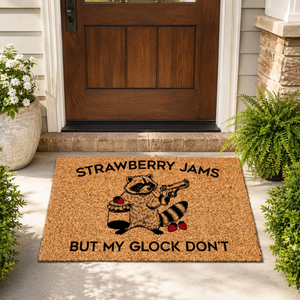 Strawberry Jams But My Glock Dont Doormat Housewarming Gifts Funny Doormat Apartment Doormat Funny Welcome Mat Quirky Gifts Doormat 1783053306653.png