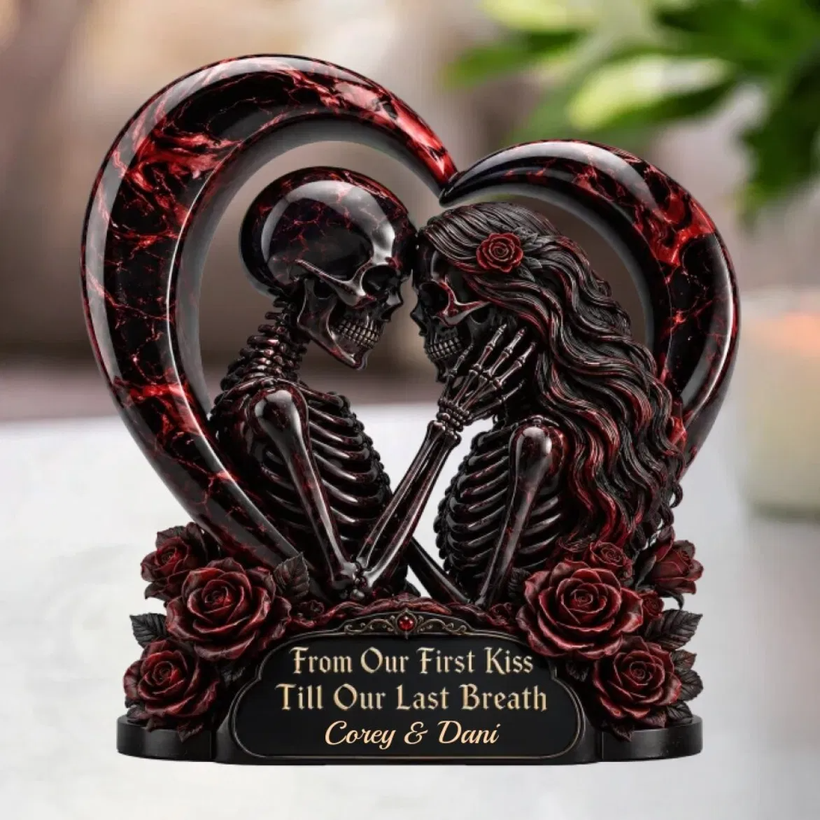 Unconditional Dark Love Gothic Skeleton Acrylic Plaque - Personalized Halloween Decor, Anniversary Wedding Gifts For Husband And Wife, Him And Her