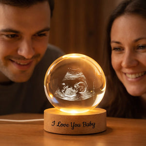 Custom Baby Ultrasound - Personalized Crystal Ball LED Night Light - Engraved Wooden Base, Sentimental Mother's Day Gift for Her