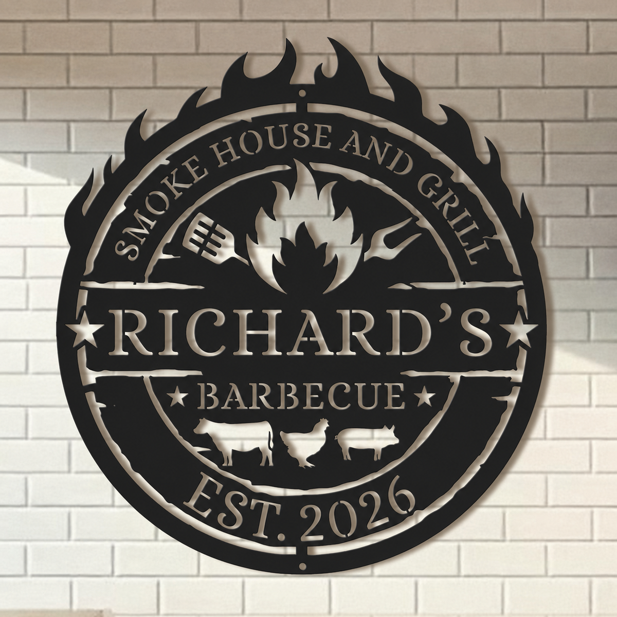 Personalized Metal BBQ Sign Custom Smoke House & Grill Wall Art Outdoor Kitchen Decor Gift for Grill Master, Father's Day Gift For Father, Grandfather - Garden BBQ Plaque