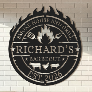 Personalized Metal BBQ Sign Custom Smoke House & Grill Wall Art Outdoor Kitchen Decor Gift for Grill Master, Father's Day Gift For Father, Grandfather - Garden BBQ Plaque