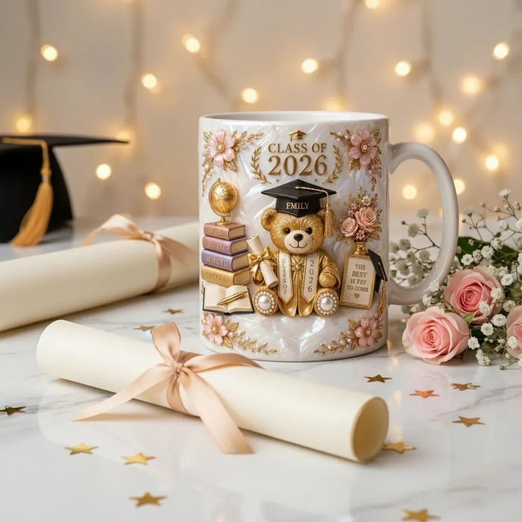 Class of 2026 Teddy Bear Graduation Mug - Personalized Mug, Gift For Her, Him
