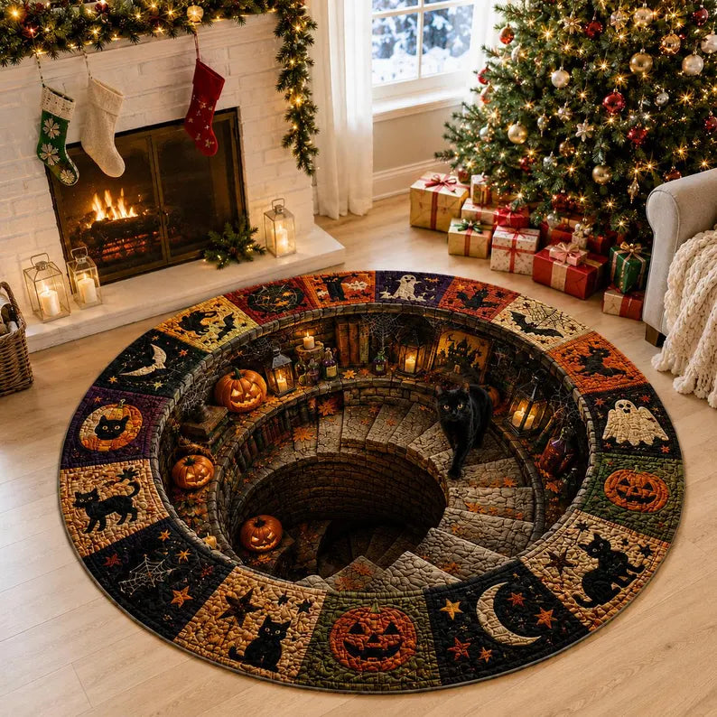 Halloween Black Cat Circle Rug, 3D Vortex Illusion Round Rug, Fall Autumn Leaves Spooky Decor, Witchy Floor Carpet Gift for Halloween 17d8becc-91bb-4941-8767-8b3a19507931-gfhgfhggf-1-.webp
