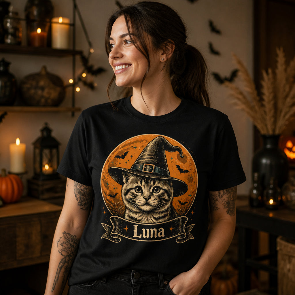 Custom Pet Witch Hat Moon Portrait T‑Shirt - Personalized T-shirt 17d92730-3203-4f40-b399-64804b8350f0.jpg
