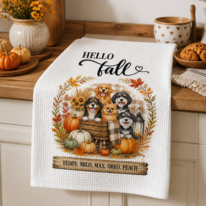 Hello Fall Farmhouse Dogs Kitchen Towel – Personalized Pet Names - Personalized Kitchen Towel 17f73edb-b4e1-44f8-8fae-bc11d91cf0b3.jpg