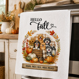 Hello Fall Farmhouse Dogs Kitchen Towel – Personalized Pet Names - Personalized Kitchen Towel 180f4984-e0ee-42dc-9b91-a0feca4f492d.jpg