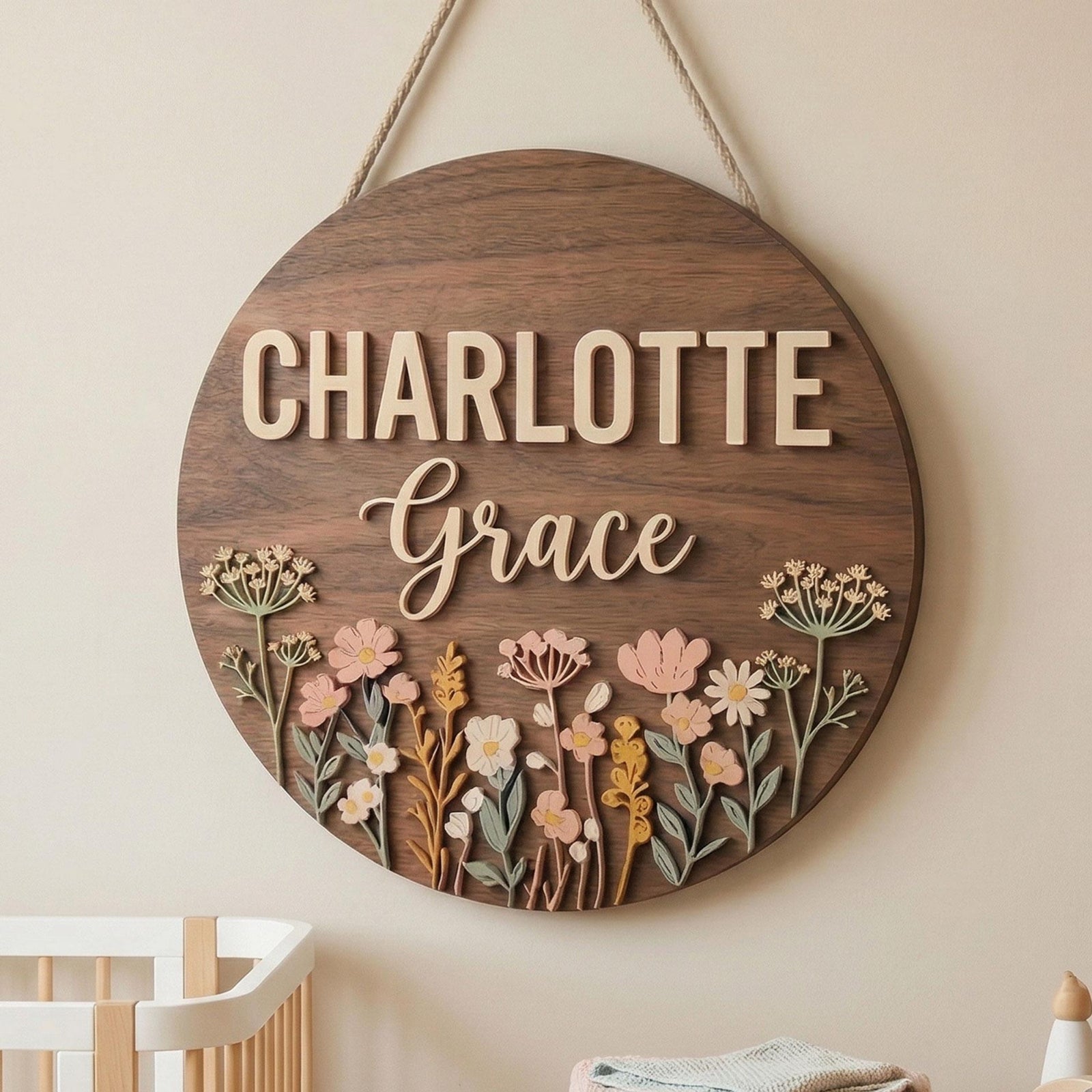Custom Wildflower Nursery Name Sign, Personalized Round Wooden Plaque with Pastel Floral Design, Boho Baby Girl Room Decor, Newborn Gift 1826b1ac-ddbe-4b9b-b761-93eec3acef05-banner-1.jpg