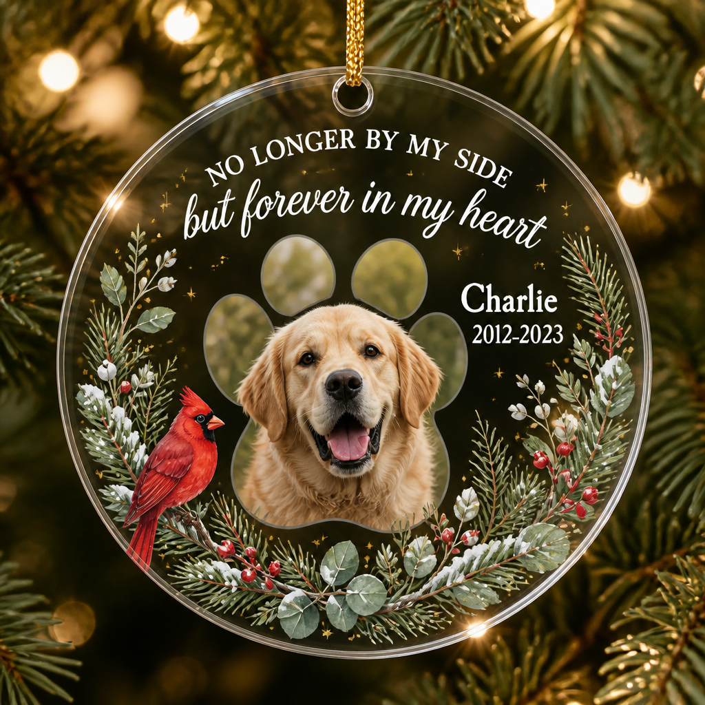 Pet Memorial Photo Ornament – Forever in My Heart (Cardinal Wreath) - Personalized Transparent Acrylic Ornament 18349c58-6f27-4406-afbc-1d2c2d50cb1f.png