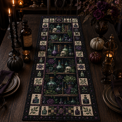Witchy Apothecary Quilted Table Runner, Potion Bottles & Skulls Gothic Halloween Table Decor, Dark Botanical Kitchen Decor 186a3774-8143-45d4-8da6-62b04c274226-Image-Aug-13-2026-02_53_31-PM-3-.png