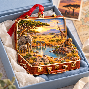 Personalized African Savanna 3D Suitcase Christmas Ornament – Safari Travel Souvenir & Gift for Wildlife Lovers 18977dc9-b6c3-42a9-a0a4-dd9109cc4075-African-Savanna-Ornament-Gift-Box-4.png