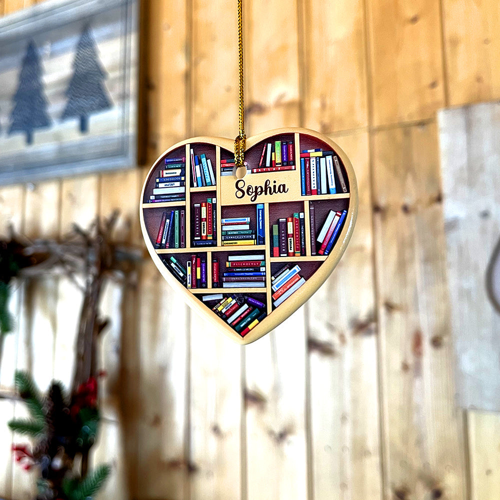 Bookshelves - Heart Book Lovers Custom Name, Personalized Ornament, Christmas Gifts For Book Lovers