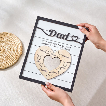 Custom Father's Day Puzzle Sign, Gift from Kids, The Piece That Holds Us Together, Picture Frame Sign, Unique Gifts for Dad, Gift for Granpa