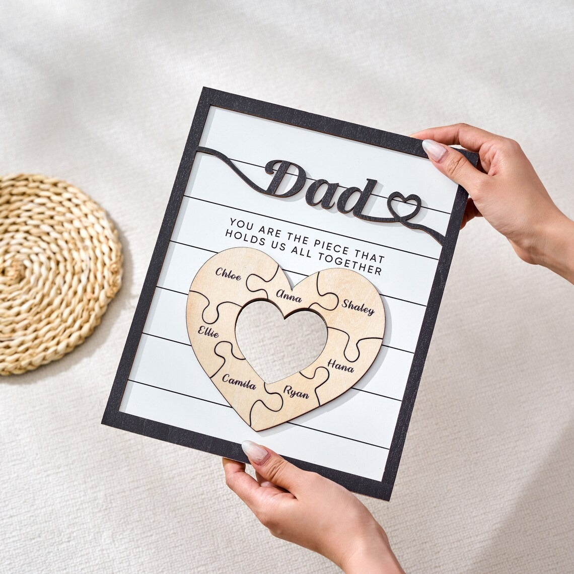 Custom Father's Day Puzzle Sign, Gift from Kids, The Piece That Holds Us Together, Picture Frame Sign, Unique Gifts for Dad, Gift for Granpa