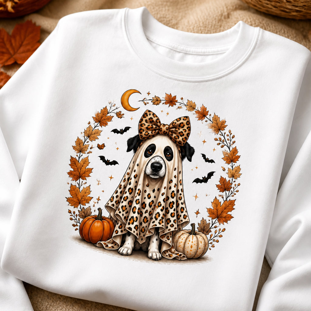 Spooky Cute Leopard Ghost Dog Fall Sweatshirt - Personalized Sweatshirt 18bee555-9b40-4685-a547-c77186708c92.jpg