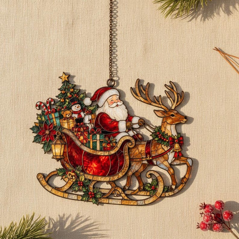 Santa Sleigh & Reindeer Acrylic Suncatcher, Christmas Window Hanging Decor, Festive Holiday Gift 18c13696-4100-4de5-b175-1c146421fe7a-b2.jpg