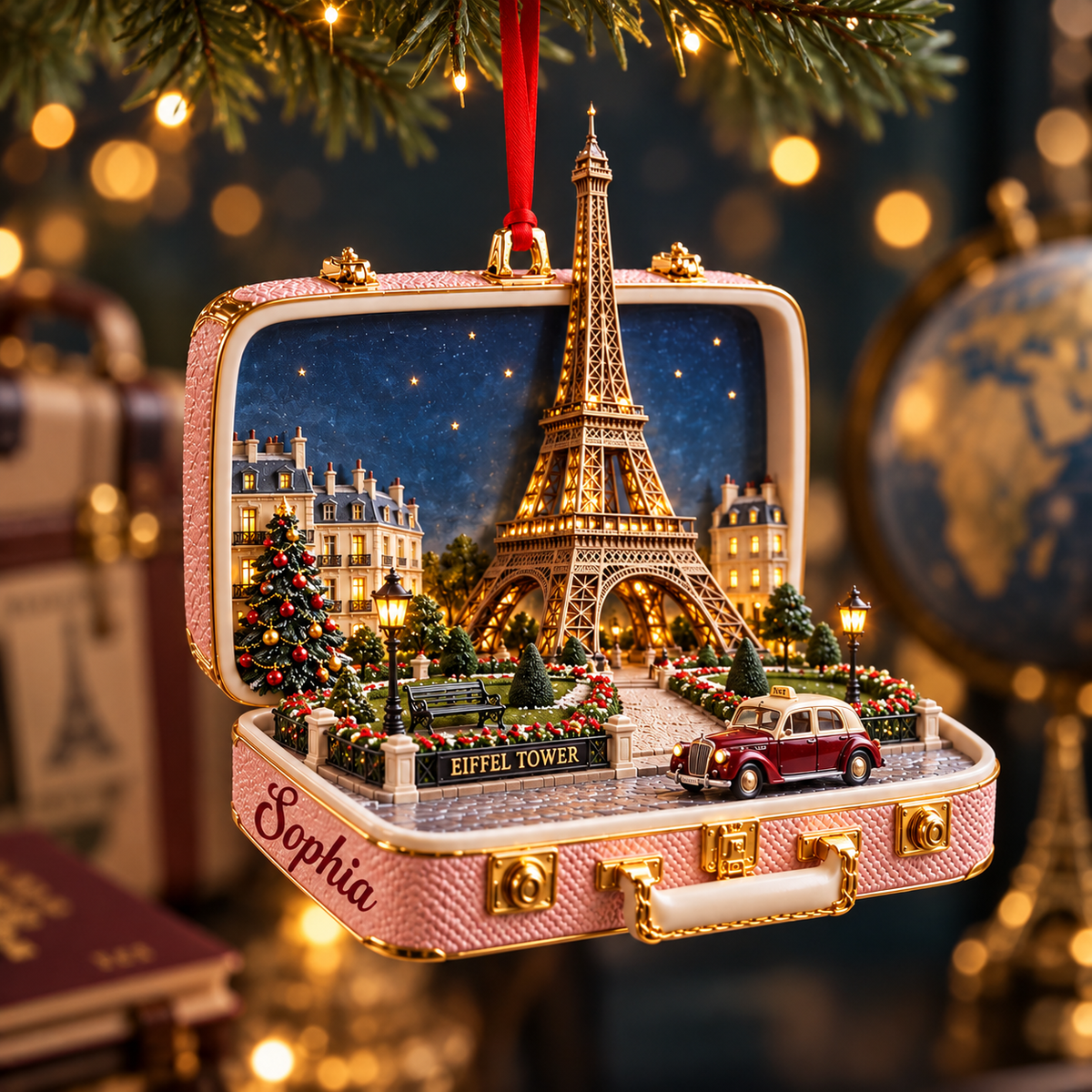 Personalized Eiffel Tower 3D Suitcase Christmas Ornament – Paris Travel Souvenir & Gift for Paris Lovers 18c57a09-8a5b-46eb-a2cf-cea443812e25-Hanging-pink-Eiffel-Tower-ornament-1.png