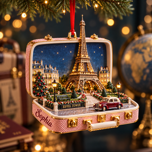 Personalized Eiffel Tower 3D Suitcase Christmas Ornament – Paris Travel Souvenir & Gift for Paris Lovers 18c57a09-8a5b-46eb-a2cf-cea443812e25-Hanging-pink-Eiffel-Tower-ornament-1.png
