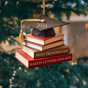 Personalized Graduation Cap Ornament With Books, Class of 2024 Graduation Ornament, High School Graduation Gifts, Custom Graduation Ornament