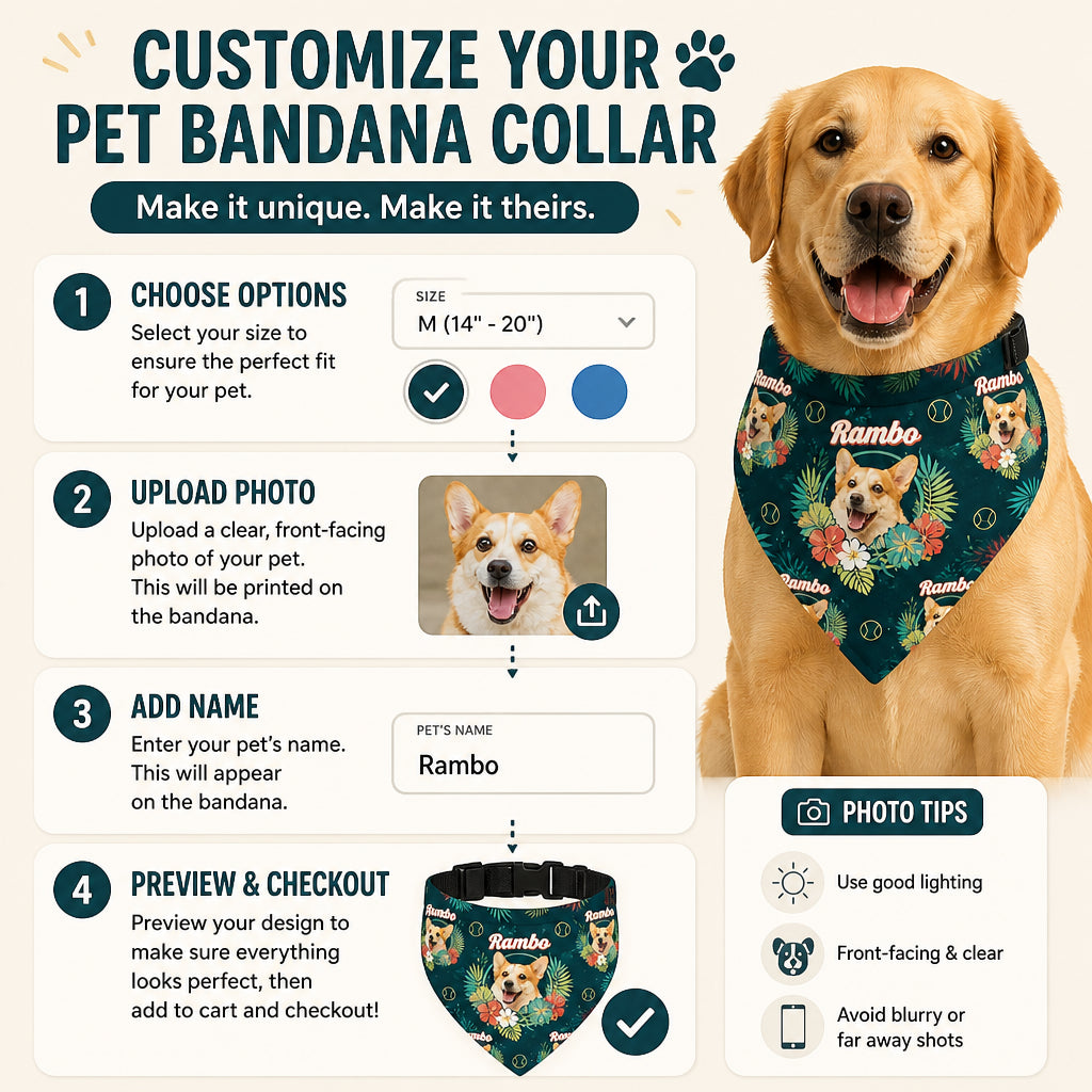 Custom Pet Photo Tropical Wreath Bandana with Name - Personalized Pet Bandana Collar With Adjustable Buckle 18cc6c13-bc8f-4be1-9a78-0f8c2dc86daa.jpg