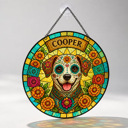 Sugar Skull Pet Name Stained-Glass Suncatcher - Personalized Suncatcher Stained Glass 18d25384-4c46-4dca-aa57-ac0d94556f30.jpg
