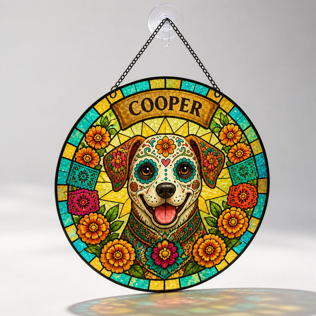 Sugar Skull Pet Name Stained-Glass Suncatcher - Personalized Suncatcher Stained Glass 18d25384-4c46-4dca-aa57-ac0d94556f30.jpg
