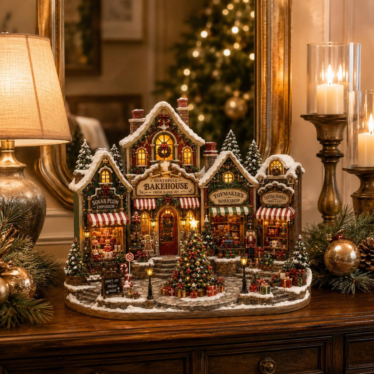 Wooden Christmas Village Block, Illuminated Victorian Town Scene, Holiday Mantel Decor, Winter Home Accent, Housewarming Gift Idea 18f84690-853c-4abc-a73f-15cabbbdb847-4.jpg