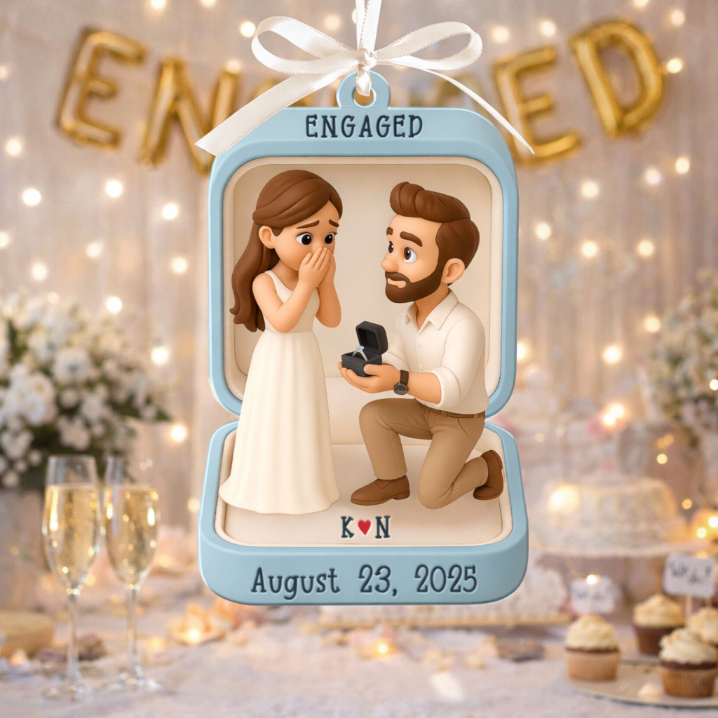 First Christmas Engaged 2025 Ornament, Custom Proposal Photo Figure Ornament, Personalized Engagement Keepsake, Christmas Gift For Couples