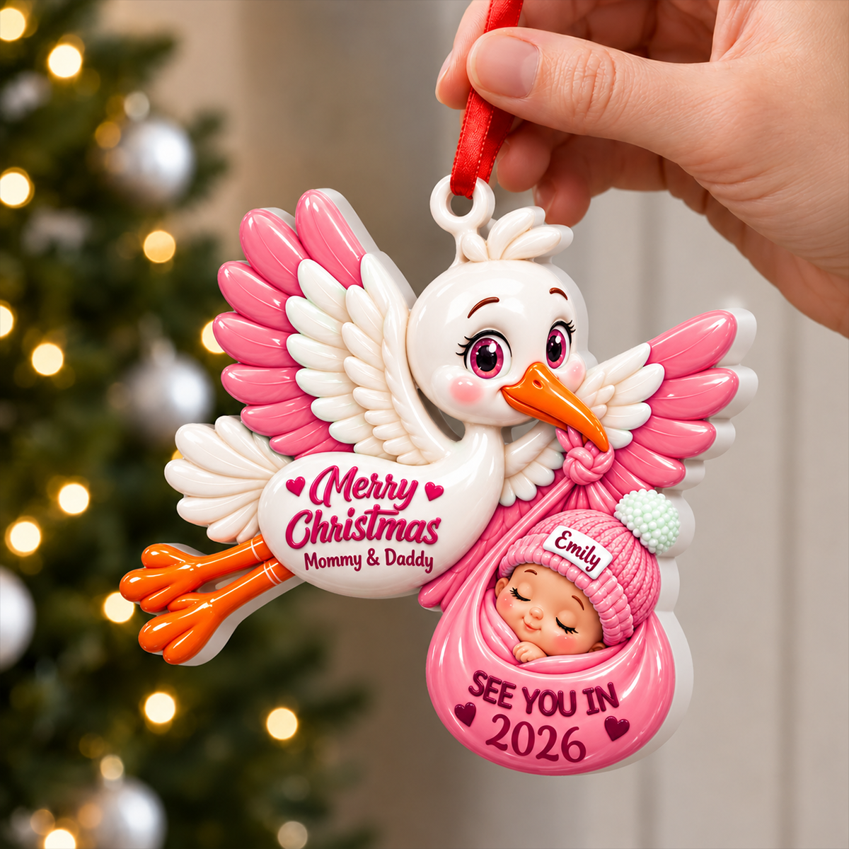 Stork Carrying Baby  - Personalized Real 3D Raised Ornament 190dc79d-ea9a-422f-a31f-c31351957db8-2-1-.png
