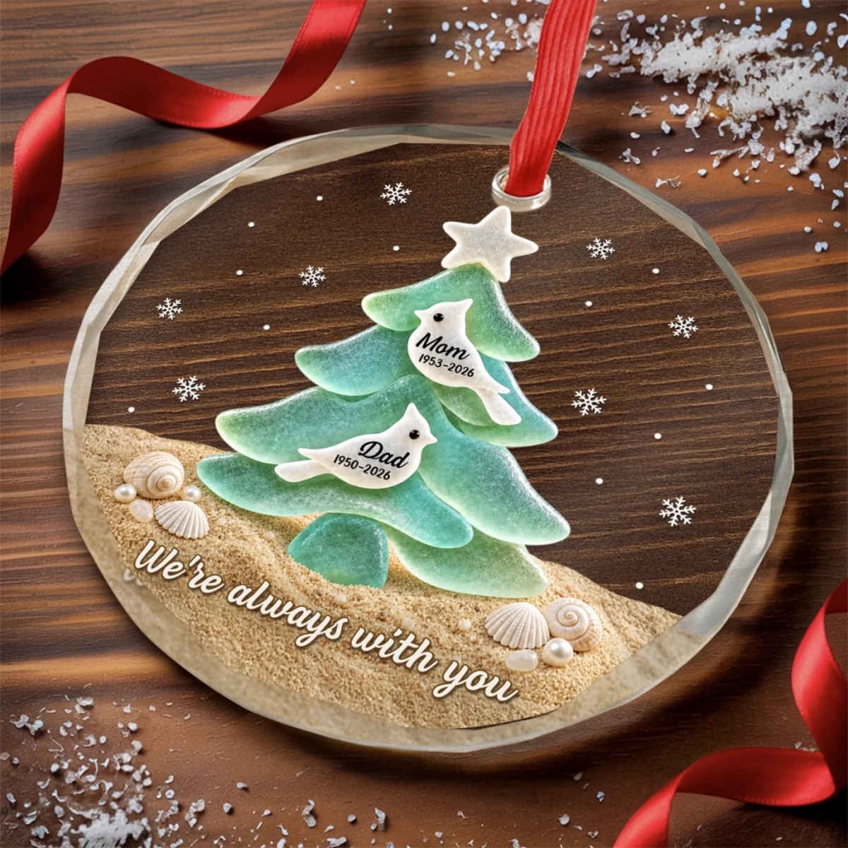 Custom Sea Glass Circle Glass Ornament - Personalized Christmas Memorial Sympathy Gifts For Loss Of Mom, Dad - You Left Love Behind 19123d75-a21d-4580-a257-87582e87374e-banner-3.png