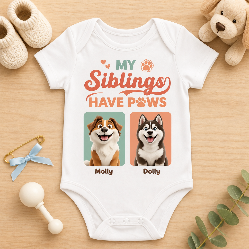My Siblings Have Paws — Baby Onesie (Custom Pet Photo Portraits) - Personalized Baby Onesie With Color 193633dd-dc01-488e-8589-ec249ec47e64.png