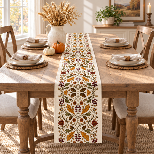Autumn Oak Leaf Table Runner, Acorn Berry Floral Runner, Vintage Thanksgiving Decor, Cottagecore Fall Runner 19462c2a-4a02-4f7c-be2f-14e4f73764ee-banner-1.png