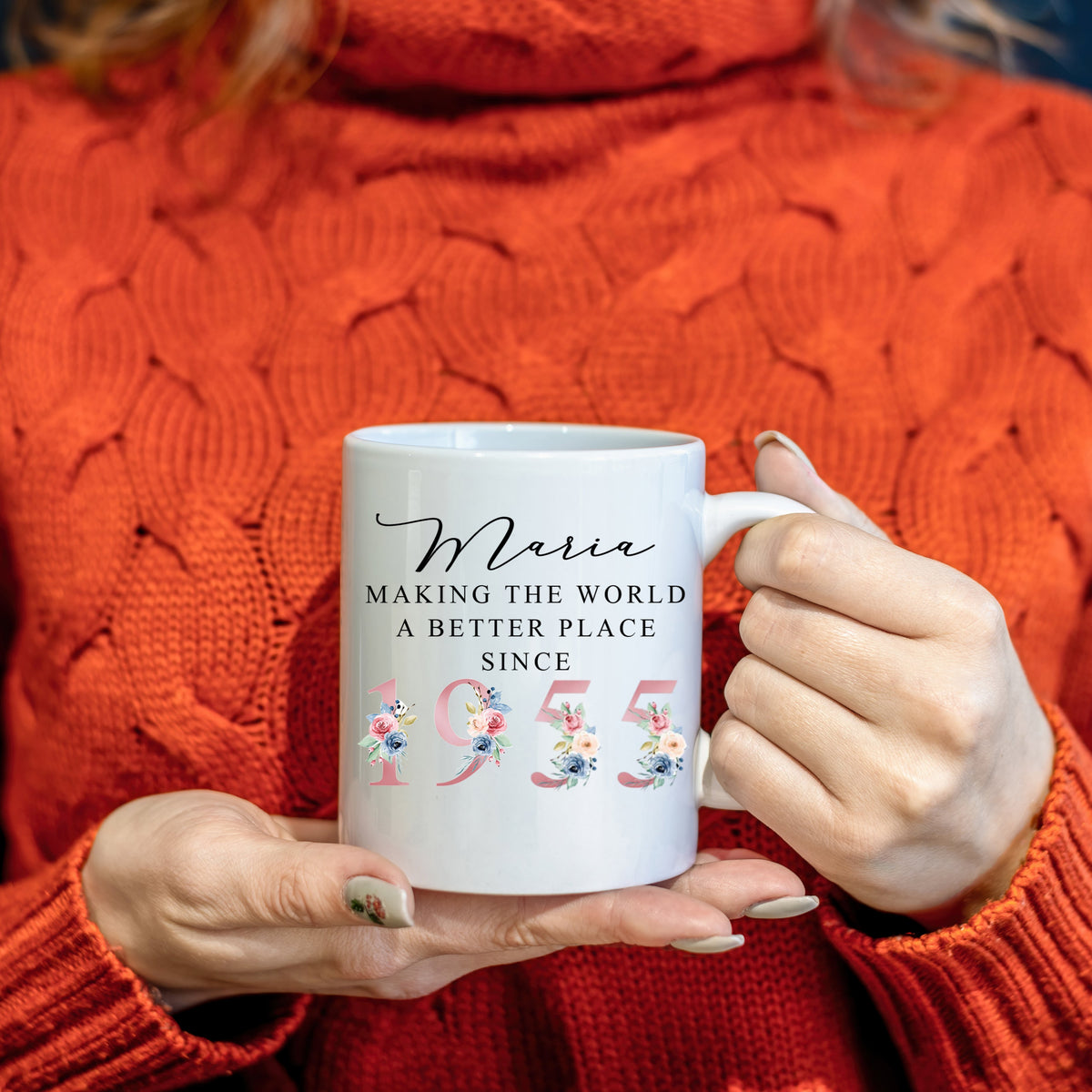 70th Birthday Ceramic Mug | Making the world a better place since 1955| Happy 70th Birthday | 70s| 70 |70th | 70th Birthday Gift|1955 FLORAL