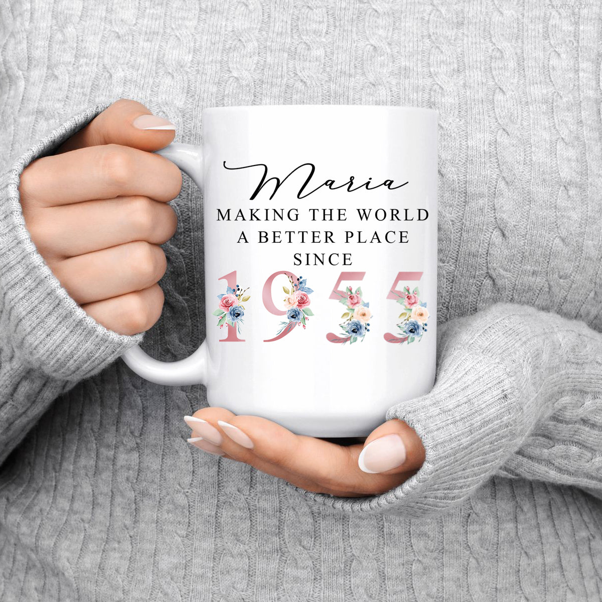 70th Birthday Ceramic Mug | Making the world a better place since 1955| Happy 70th Birthday | 70s| 70 |70th | 70th Birthday Gift|1955 FLORAL
