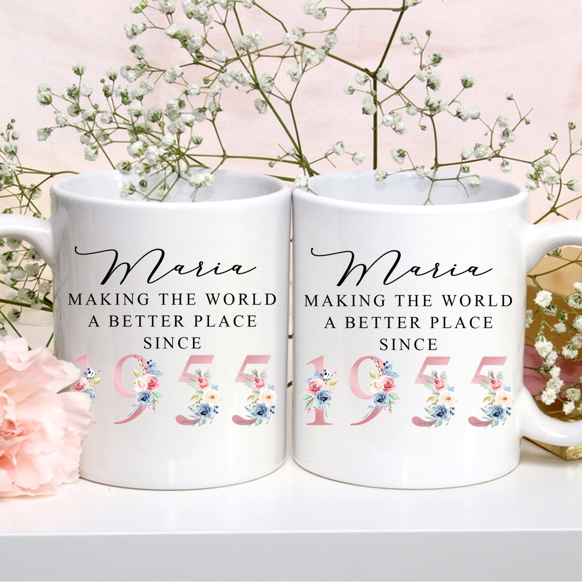 70th Birthday Ceramic Mug | Making the world a better place since 1955| Happy 70th Birthday | 70s| 70 |70th | 70th Birthday Gift|1955 FLORAL