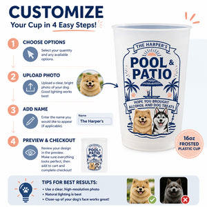 Custom Pool & Patio Frosted Cup – Family Name + 2 Pet Portraits - Personalized Plastic Frosted Water Cup 195e00b7-5947-420e-b564-50efd1c7bc77.jpg