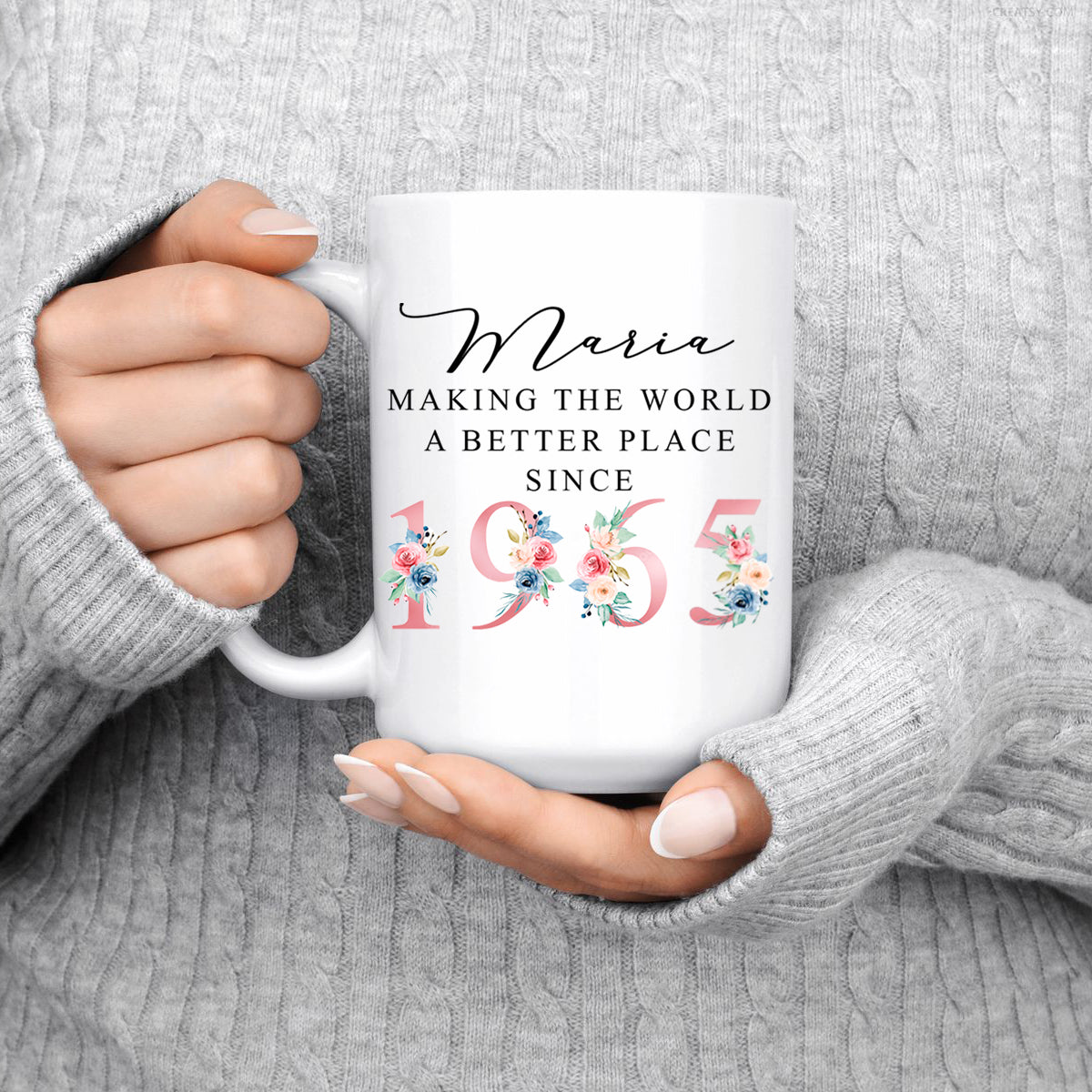 60th Birthday Ceramic Mug | Making the world a better place since 1965| Happy 60th Birthday | 60s| 60 |60th | 60th Birthday Gift|1965 FLORAL