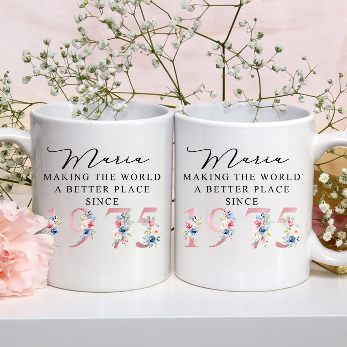 50th Birthday Ceramic Mug | Making the world a better place since 1975| Happy 50th Birthday | 50s| 50 |50th | 50th Birthday Gift|1975 FLORAL
