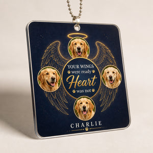 Pet Memorial Car Suncatcher Ornament – Your Wings My Heart – 4-Photo Collage with Name - Personalized Suncatcher Ornament 19a3b5e0-14c3-42c0-88fb-eb35be9559b8.jpg