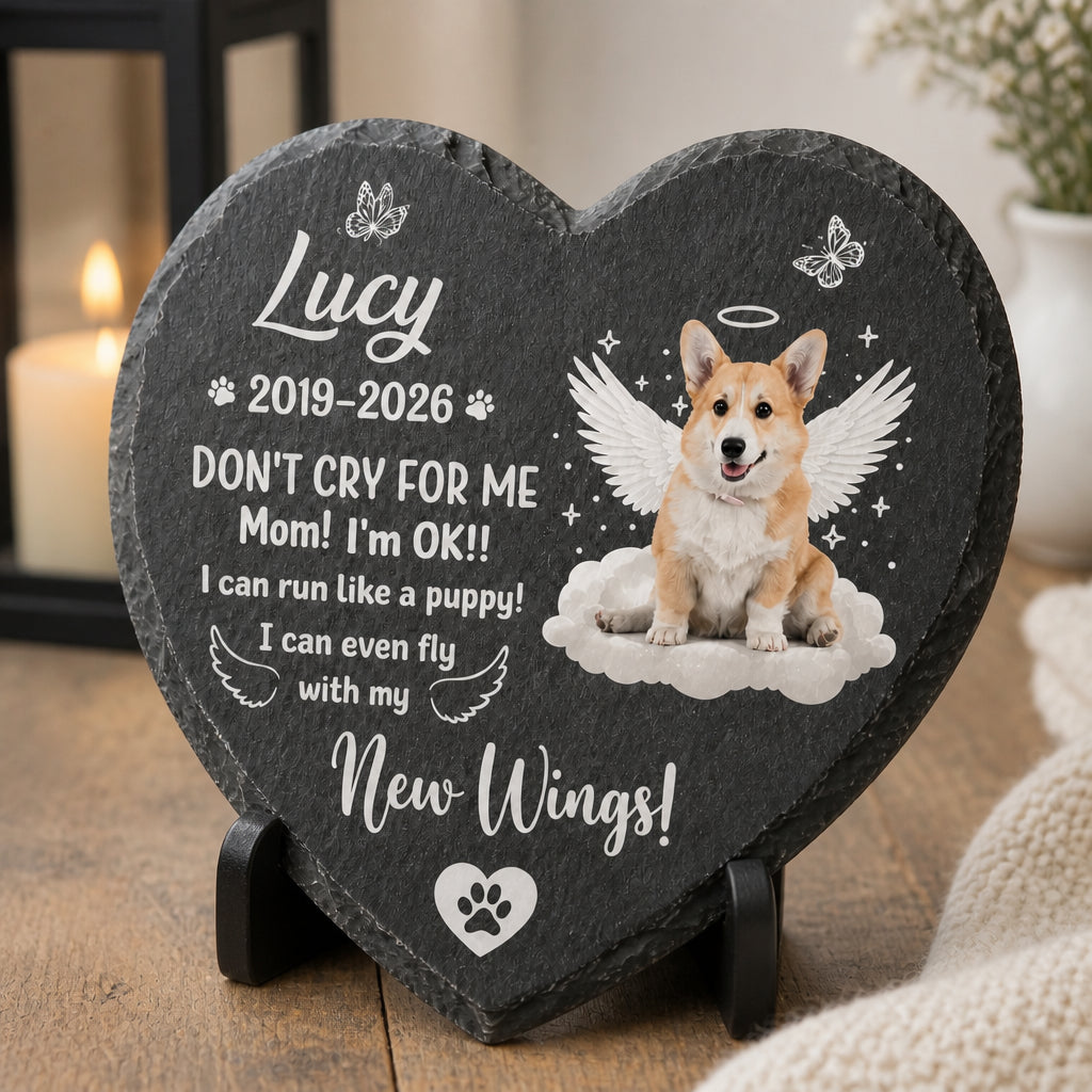 Pet Memorial Heart Slate – New Wings Photo & Name - Personalized Slate Memorial Stone 19a5a01f-8c8d-4ac0-bf03-d391eb9f46c3.jpg