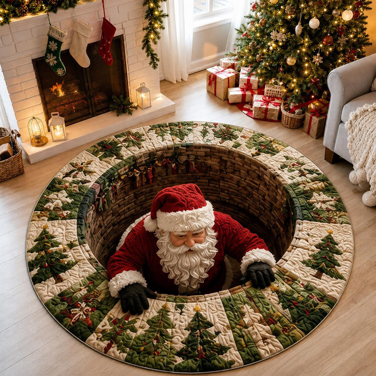 Santa Claus 3D Illusion Round Rug, Spiral Staircase Christmas Vortex Floor Mat, Non Slip Xmas Area Rug, Holiday Home Decor Gift 19cd96be-315b-432c-962f-42d68625152c-1.jpg