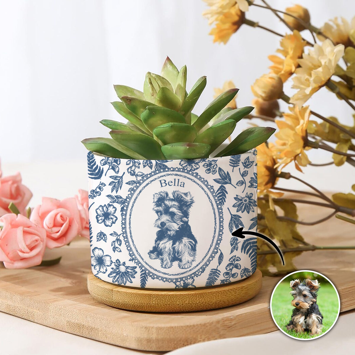 Pet Portrait Memorial, Dog Remembrance Gift - Personalized Plant Pot for Pet Lovers