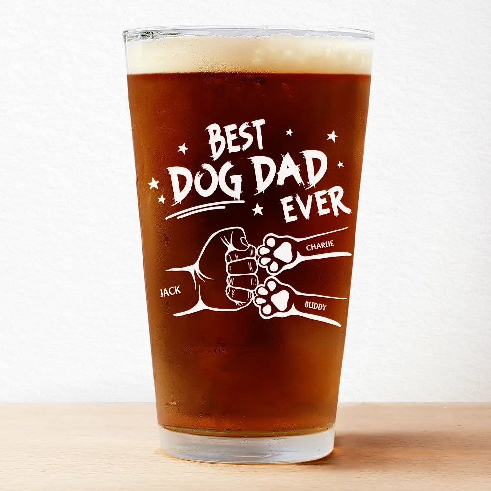 Best Dog Dad Cat Dad Ever - Personalized Beer Glass - Gift For Dog Dad, Cat Dad, Father's Day Gift