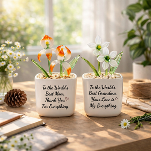 Hand Blown Glass Potted Plants, Personalized Mother's Day Gift for Mom, Mini Glass Flower Pot, Custom Birth Month Glass Flower