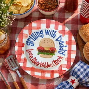 Grillin with Daddy Personalized Ceramic Plate, Custom BBQ Ceramic Cheesburger Plate with Kids Names for Father s Day Gift