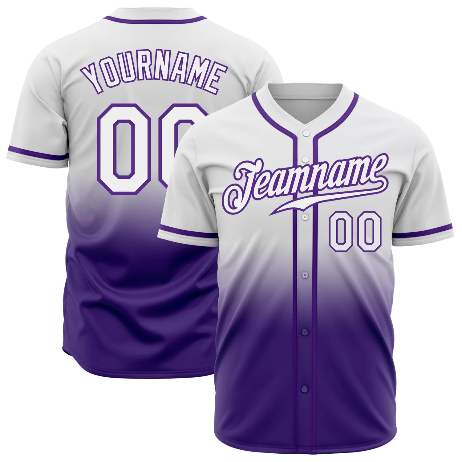 Custom White White-Purple Authentic Fade Fashion Baseball Jersey