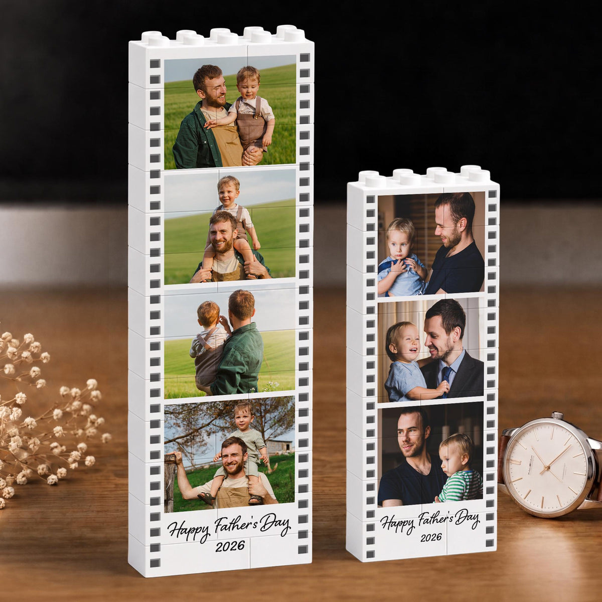Father's Day Custom Photo Building Blocks: Father's Day Gift from Kids, Dad Photo Polaroid Photo Strip Gift, New Dad Gift