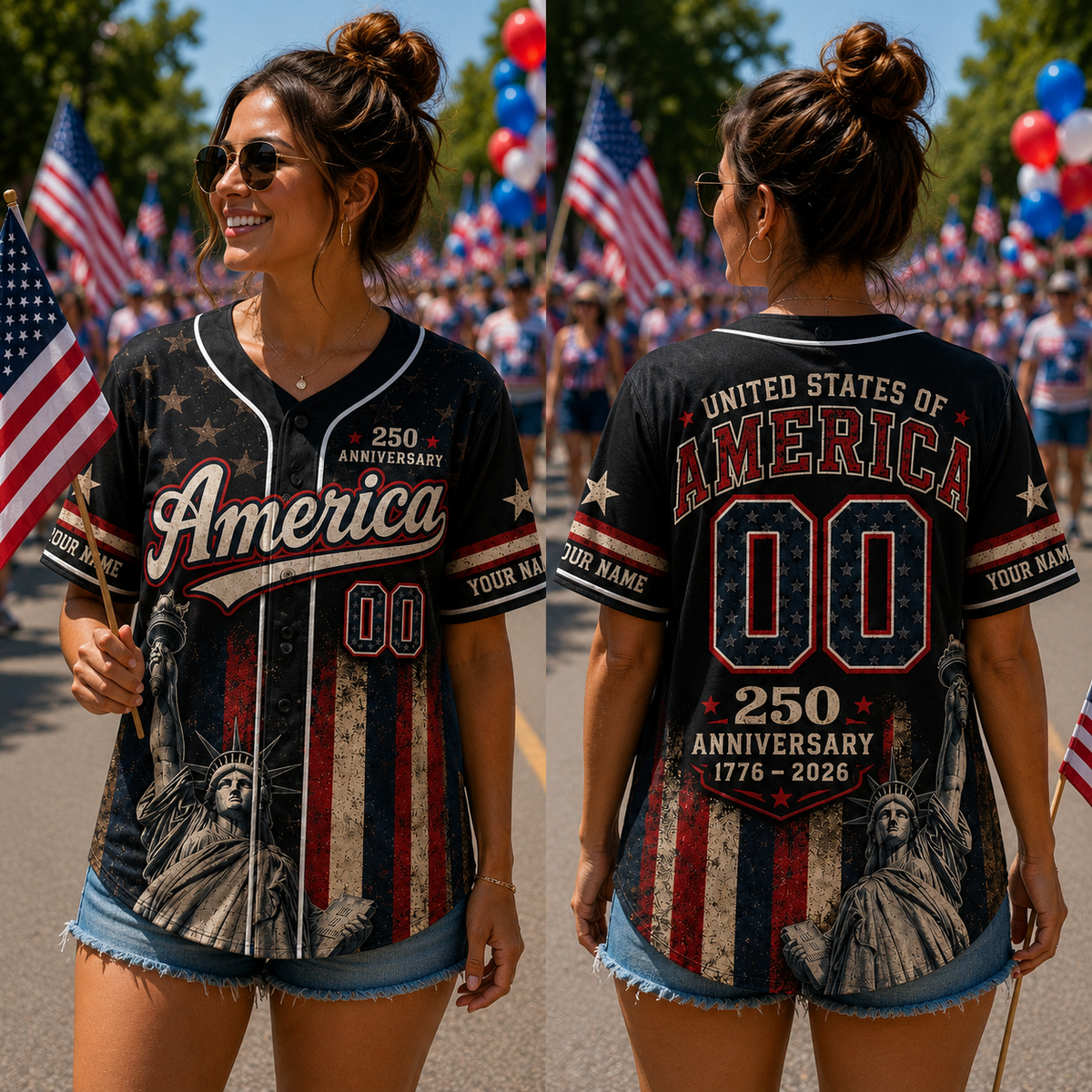 Personalized America 250 Baseball Jersey, Custom Name USA 250th Anniversary Shirt, 1776 2026 Patriotic Jersey, 4th of July Gift