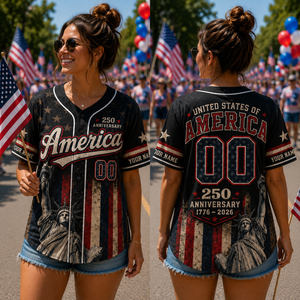 Personalized America 250 Baseball Jersey, Custom Name USA 250th Anniversary Shirt, 1776 2026 Patriotic Jersey, 4th of July Gift