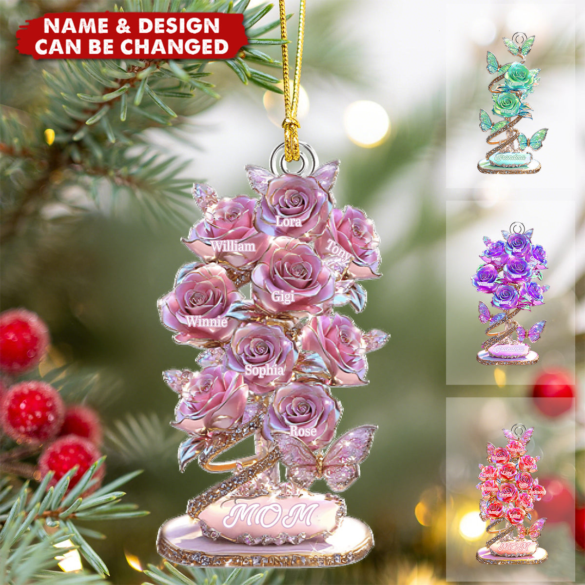 Mom Grandma's Flowers Garden - Personalized Acrylic Ornament - Christmas Gift For Mom, Grandma