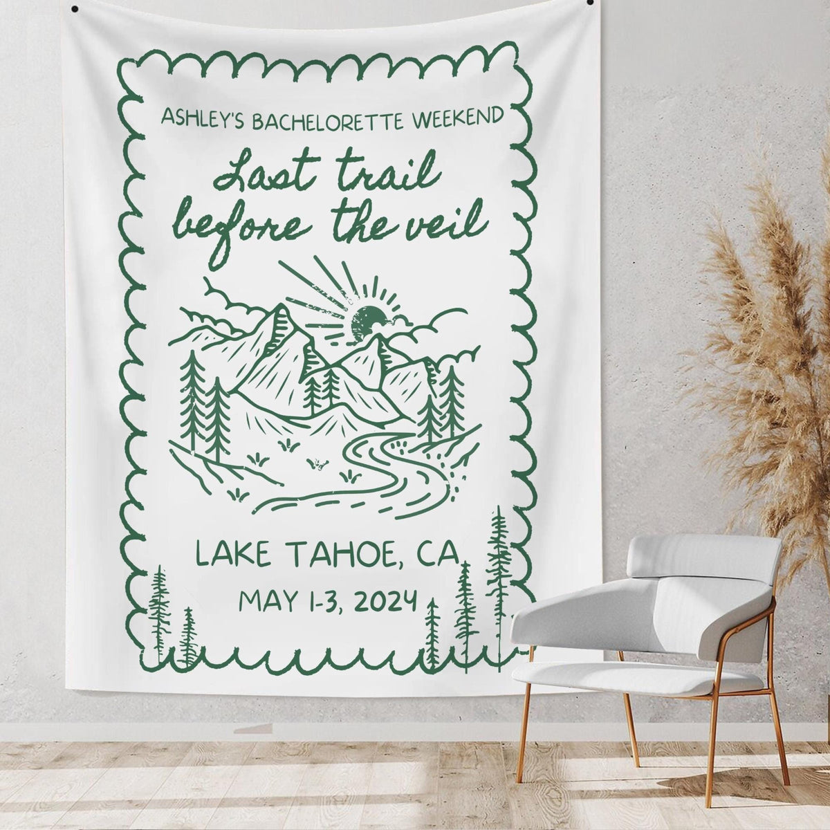 Custom Bachelorette Party Decor, Mountain Bachelorette Party Banner, Forest Bach Tapestry, Last Trail Before The Veil Hiking Bridal Shower
